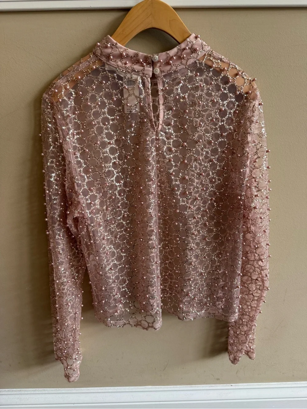NWT Anthropologie Blue Tassel Pink/Rose Sheer Pearl Blouse (*Without Cami)